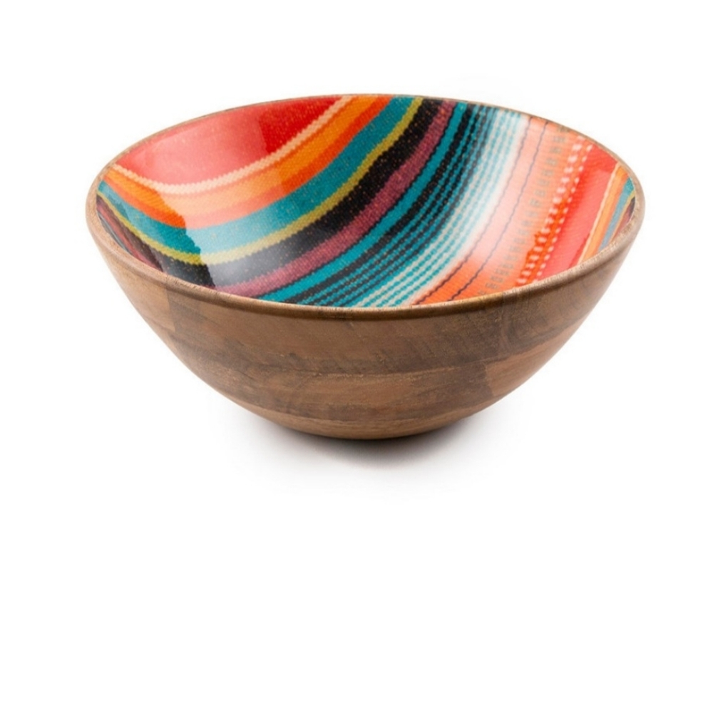 Serape Colorful wood & enamel bowl 3 qt. NWT